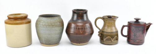 FIVE PIECES OF VINTAGE STONEWARE STUDIO POTTERY