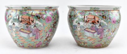 PAIR OF CHINESE REPUBLIC ERA FAMILLE ROSE CERAMIC JARDINIERES