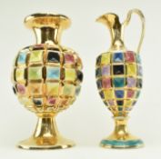 VINTAGE 1960S ITALIAN PAIR OF CERAMIC GILT & TILED CENTREPIECES