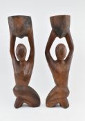 PAIR OF HAND CARVED WOOD DECORATIVE FIGURES STANDS