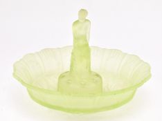 1930S ART DECO URANIUM GLASS CENTREPIECE BOWL WITH FROG
