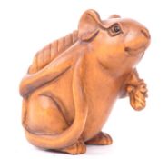 20TH CENTURY JAPANESE WOOD FORTUEN MOUSE NETSUKE