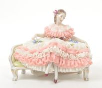 DRESDEN LATE 20TH CENTURY CRINOLINE LADY FIGURINE