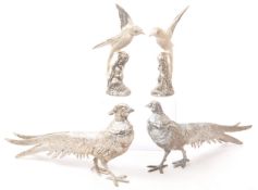 PAIR OF VINTAGE 20TH CENTURY WHITE METAL PHEASANT BIRDS