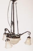 20TH CENTURY FRENCH EBONISED WROUGHT IRON CHANDELIER