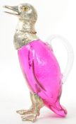 20TH CENTURY SILVER PLATE EPNS & GLASS DUCK JUG DECANTER