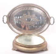 19TH CENTURY SILVER PLATE CAKE STAND & TWIN HANDLED TRAY