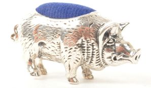 VINTAGE 20TH CENTURY PIG STERLING SILVER PIN CUSHION
