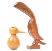 TWO SOLID WOOD CARVED ANIMAL ORNAMENTS