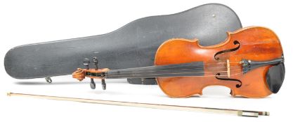 EARLY 20TH CENTURY MAHOGANY VIOLIN & BOW