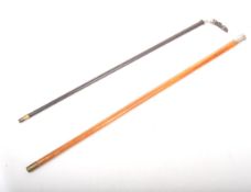 TWO 20TH CENTURY VINTAGE SILVER PLATED TOPPED WALKING STICKS