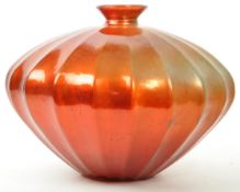 MID CENTURY LARGE RED GLASS SCALLOPED VASE / BOWL