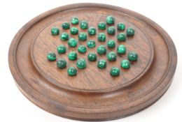 20TH CENTURY WOOD SOLITAIRE BOARD & MALACHITE MARBLES