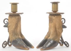 PAIR OF TAXIDERMY DEERS FOOT CANDLESTICK HOLDERS