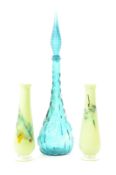 VINTAGE EMPOLI STYLE HOBAIL GENIE BOTTLE & DALIAN VASES