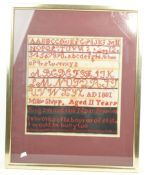 VICTORIAN 1881 NEEDLEWORK SAMPLER BY MILLIE SHIPP AGED 11