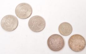 TWO MORGAN SILVER DOLLARS & OTHER EXAMPLES OF US COINS