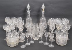 COLLECTION OF EDWARDIAN ETCHED GLASSES & DECANTERS