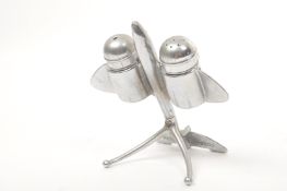 MID CENTURY SILVER PLATE AEROPLANE CRUET SET