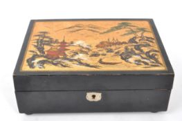 20TH CENTURY CHINESE BLACK LACQUERED JEWELLERY BOX