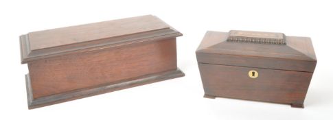 VINTAGE 20TH CENTURY MAHOGANY TRINKET BOX & TEA CADDY