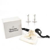 PAIR OF VIVIENNE WESTWOOD WHITE METAL & CRYSTAL DROP EARRINGS