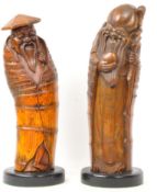 PAIR OF CARVED WOOD CHINESE IMMORATAL SCULPTURES