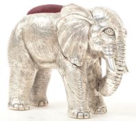 LARGE VINTAGE 20TH CENTURY SILVER ELEPHANT PIN CUSHION