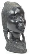 AFRICAN TRIBAL HAND CARVED EBONY WOOD FEMALE BUST / HEAD