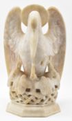 LARGE 19TH CENTURY ALABASTER FIGURE OF THE PELICAN IN HER PIETY