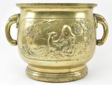 JAPANESE MEIJI PERIOD BRONZE ELEPHANT HANDLE PLANTER