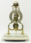 19TH CENTURY BRASS STEEPLE SHAPED SKELETON CLOCK ON STAND