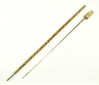 EARLY 20TH CENTURY HORN HANDLED BAMBOO WALKING CANE