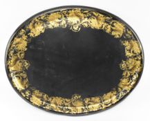 LARGE VICTORIAN PAPIER MACHE LACQUERED & GILT SERVING TRAY