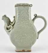 YUAN DYNASTY OR LATER QINABI EWER 元或以后青白釉凤凰牡丹执壶