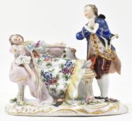 BELIEVED SITZENDORF GERMAN PAINTED PORCELAIN GROUP FIGURE