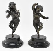 PAIR OF CONTINENTAL NEOCLASSICAL STYLE BRONZE DANCING CHERUBS
