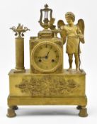 FRENCH 19TH CENTURY BRASS MANTLE CLOCK WITH CHERUB FIGURE