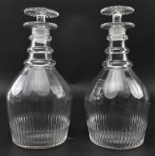 PAIR OF GEORGE III C1820 CUT GLASS PRUSSIAN STYLE DECANTERS