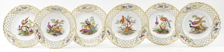 SIX MEISSEN GERMANY 19TH CENTURY BONE CHINA PIERCED PLATES