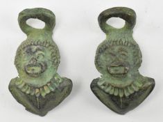 PAIR OF ANCIENT ROMAN CAST BRONZE SATYR PENDANTS
