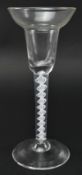 MID 18TH CENTURY LEAD DOUBLE OPAQUE TWIST PAN-TOP WINE GLASS