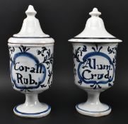 PAIR OF DUTCH 18TH CENTURY DELFT BLUE & WHITE DRUG JARS