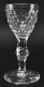 18TH CENTURY LEAD DIAMOND FACETED SINGLE KNOP WINE GLASS