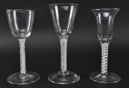 THREE GEORGE III 18TH CENTURY DOUBLE TWIST STEM GLASSES
