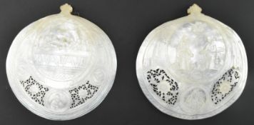 TWO JERUSALEM HAND CARVED MOTHER OF PEARLS RELIGIOUS SHELLS
