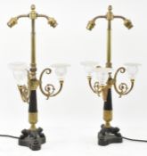 PAIR OF REGENCY 1820S BRASS & GLASS DESK CANDELABRAS