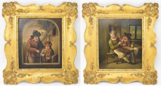 DUTCH GENRE SCHOOL - PAIR OF 19TH CENTURY OIL ON METAL PAINTING