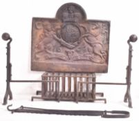 LATE 19TH / EARLY 20TH CENTURY CAST IRON FIRE SET WITH ANDIRONS