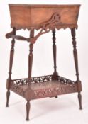 VICTORIAN 19TH CENTURY WALNUT INLAID SEWING BOX ON LEGS